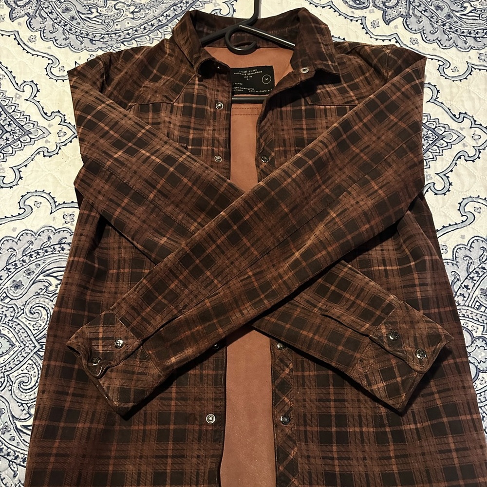 All Saints Mens FUTILE Leather Shirt Jacket MEDIUM Check Tartan suede Biker